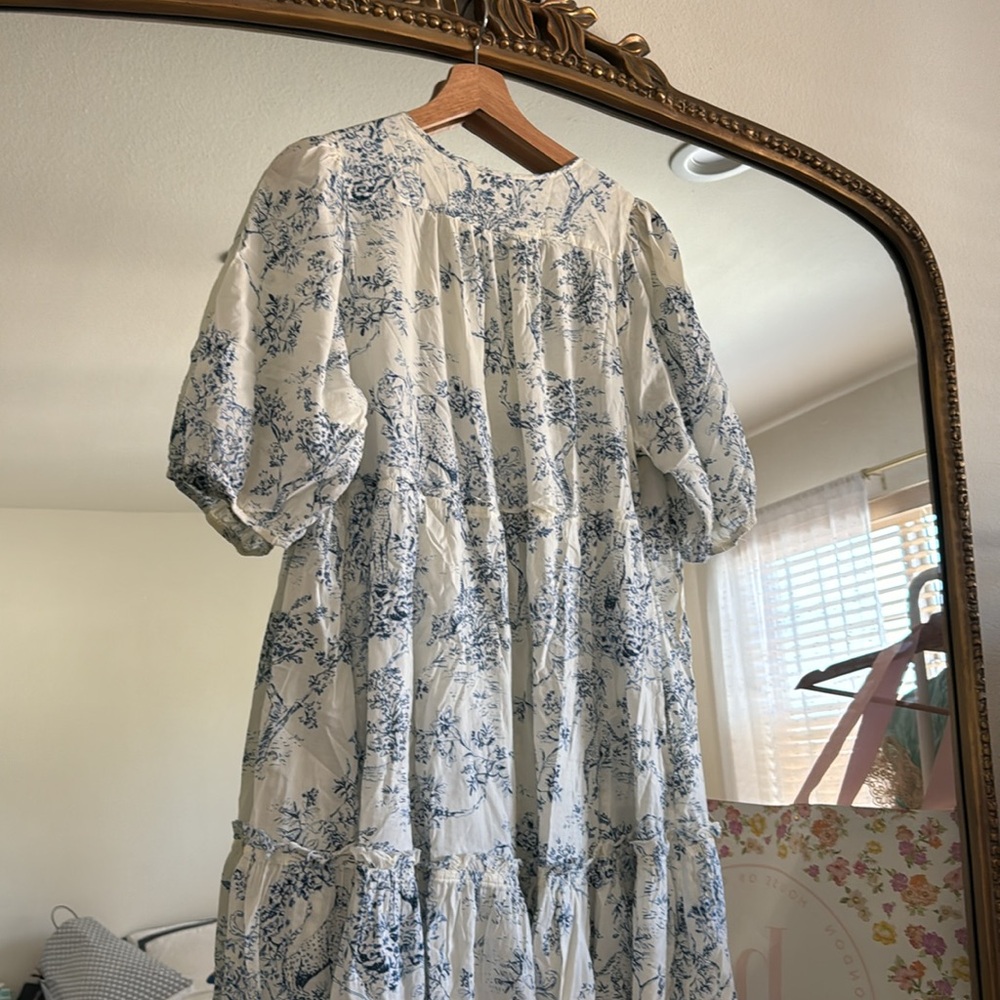 Free People white blue floral XS midi dress new without tags - Picture 6 of 6